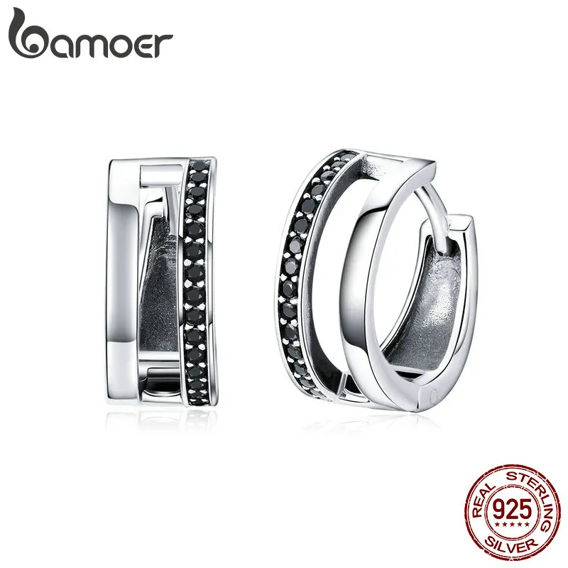BAMOER Classic 925 Sterling Silver Simple Double Round Circle Black CZ Hoop Earrings for Women Fine Jewelry Gift SCE444 
BAMOER Classic 925 Sterling Silver Simple Double Round Circle Black CZ Hoop Earrings for Women Fine Jewelry Gift SCE444
