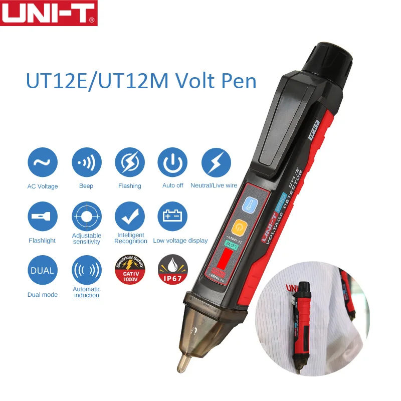UNI-T Non-contact Volt Pen AC Voltage Detector IP67 Tester Pencil 24V-1000V LEDFlashlight Portable Light Sensor UT12E UT12M
UNI-T Non-contact Volt Pen AC Voltage Detector IP67 Tester Pencil 24V-1000V LEDFlashlight Portable Light Sensor UT12E UT12M