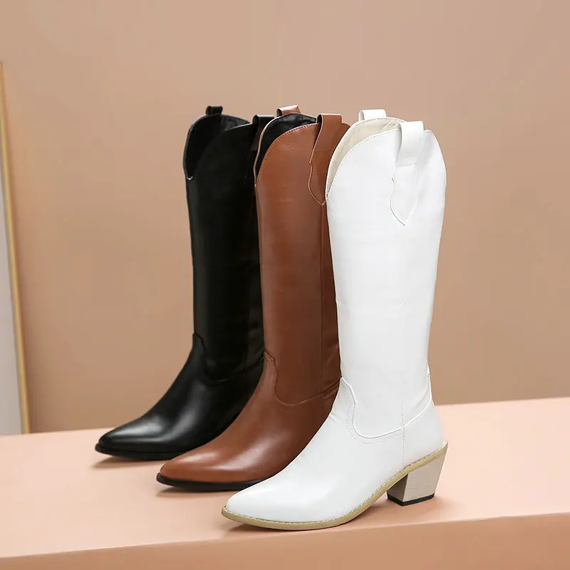 2021 New Sexy Pointed Toe Zipper Concise Women Shoes PU Leather Square Middle Heel Autumn Fashion Knee High Boots Size 34-43
2021 New Sexy Pointed Toe Zipper Concise Women Shoes PU Leather Square Middle Heel Autumn Fashion Knee High Boots Size 34-43