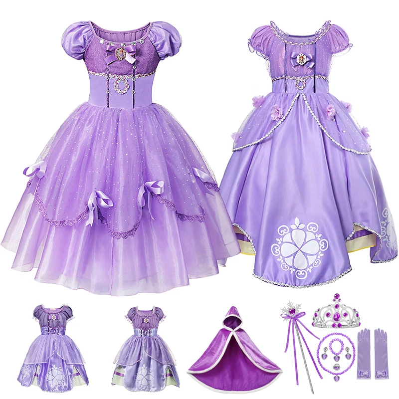 

Girls Princess Sofia Dress Cosplay Costume Kids Sequins Layered Deluxe Gown Carnival Halloween Party Fancy Dress Up Sophia