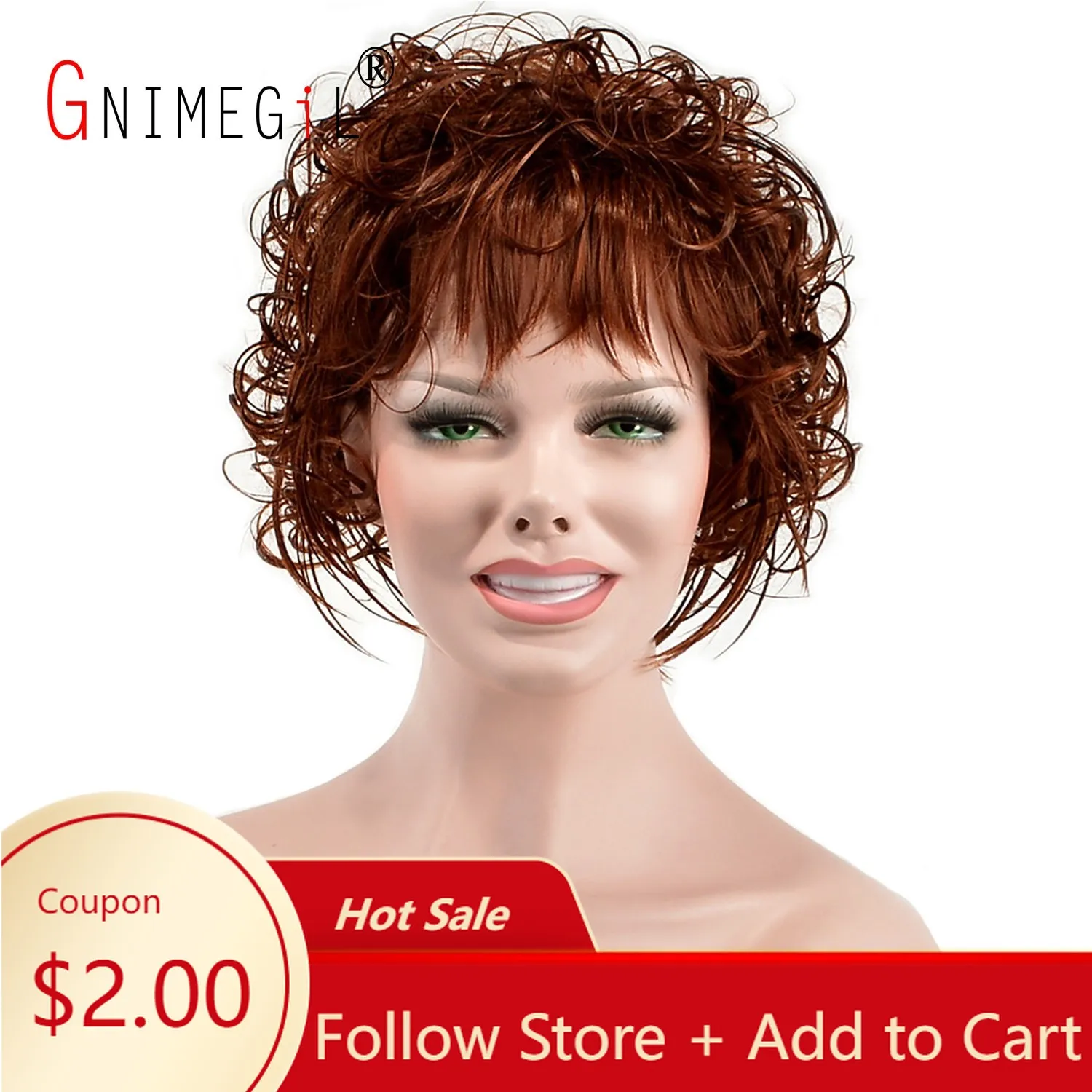 GNIMEGIL Reddish Brown Color Synthetic Wigs with Bangs For Women Short Curly Wavy Wig Trendy Glueless Wig Cosplay Halloween Hair 
GNIMEGIL Reddish Brown Color Synthetic Wigs with Bangs For Women Short Curly Wavy Wig Trendy Glueless Wig Cosplay Halloween Hair