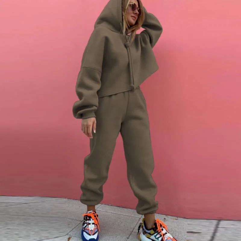 Fashion Solid Drawstring Women Tracksuit Two Piece Set Elegant Hooded Sweatshirts Pullover Tops And Casual Long Pants Streetwear
Fashion Solid Drawstring Women Tracksuit Two Piece Set Elegant Hooded Sweatshirts Pullover Tops And Casual Long Pants Streetwear