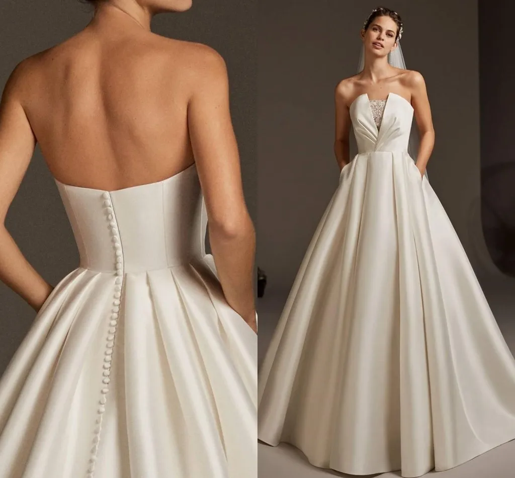 Elegant Wedding Dress 2021 Satin With Pocket Floor Length Low Back Robe De Mariage Pleat Bridal Gowns Vestidos Novia
Elegant Wedding Dress 2021 Satin With Pocket Floor Length Low Back Robe De Mariage Pleat Bridal Gowns Vestidos Novia