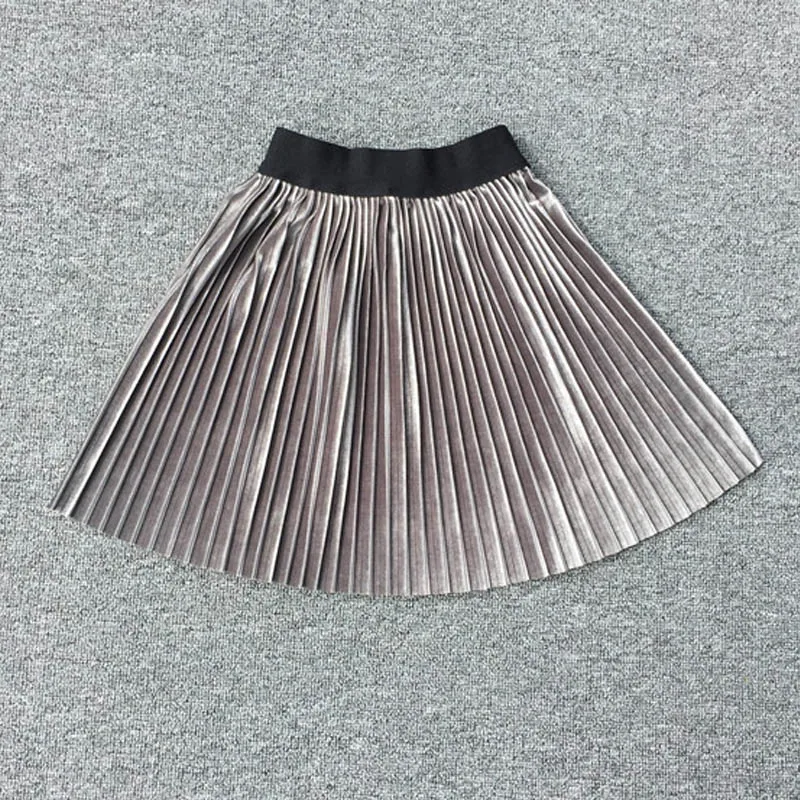 Solid Teen Girls Kids Winter Velvet Pleated Skirts Glittery Slim Midi Skirt Vintage A-Line Children Tutu Single Items | Мать и ребенок