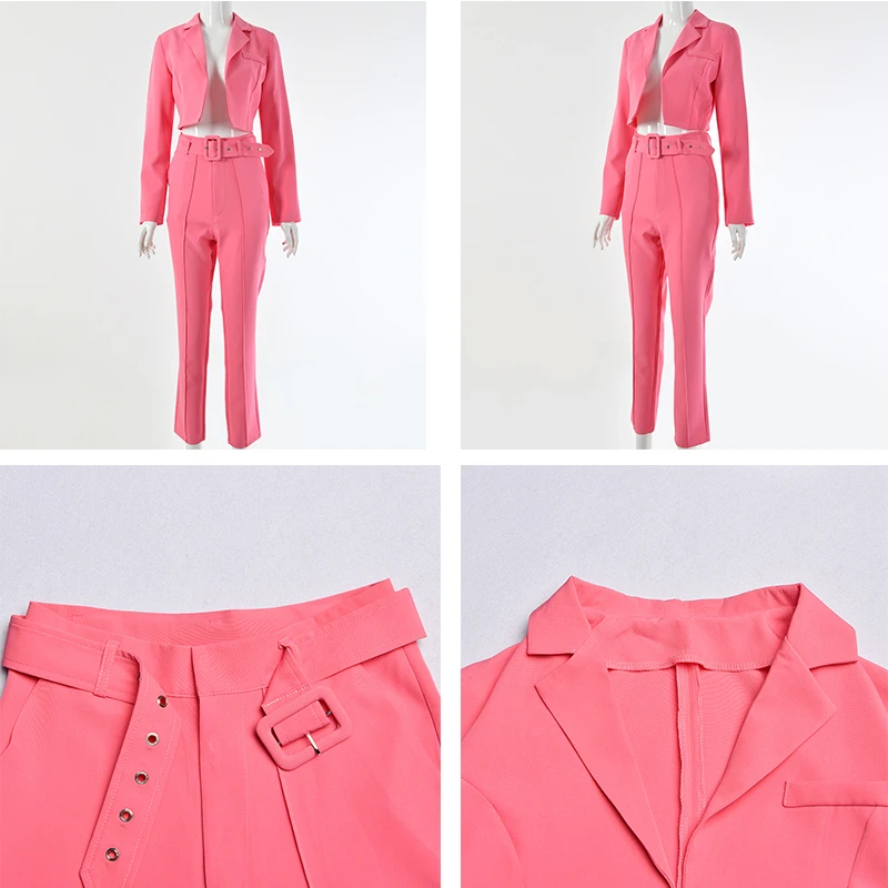 Pink Casual Women Suits Office Sets Orange Suit Women 2021 Crop Top And Pant Suits For Women Blazer Set