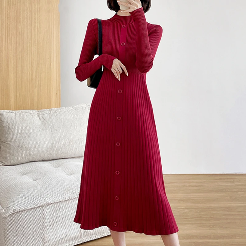 Женское трикотажное платье-трапеция, однобортное платье-свитер с длинным рукавом и высоким воротником, облегающее платье в Корейском стиле на осень
Женское трикотажное платье-трапеция, однобортное платье-свитер с длинным рукавом и высоким воротником, облегающее платье в Корейском стиле на осень