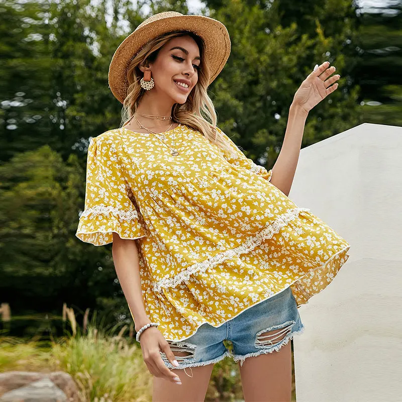 Spring New Ruffles Print Top Women 2021 Flare Sleeve O Neck Blouses Top Ladies Loose Summer Floral Pullover Tops
Spring New Ruffles Print Top Women 2021 Flare Sleeve O Neck Blouses Top Ladies Loose Summer Floral Pullover Tops