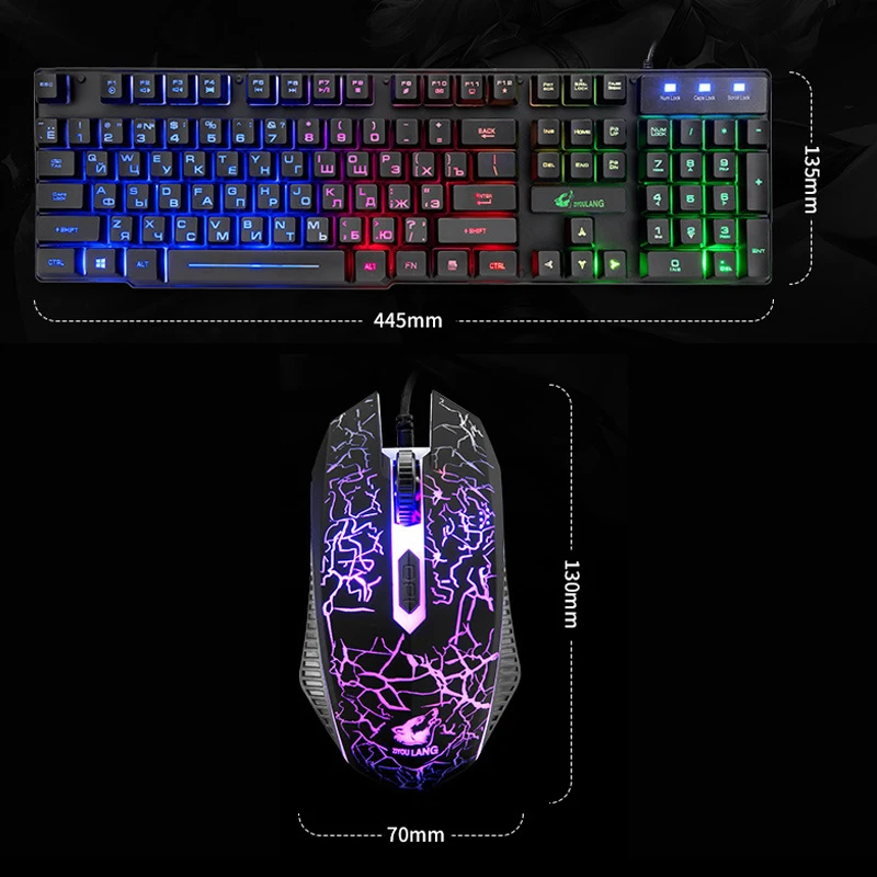 Russian Keyboard set English Wired Gaming Mouse and Keyboard Set Rainbow Backlit Gamger Computer Waterproof RU + EN Keyboards
Russian Keyboard set English Wired Gaming Mouse and Keyboard Set Rainbow Backlit Gamger Computer Waterproof RU + EN Keyboards