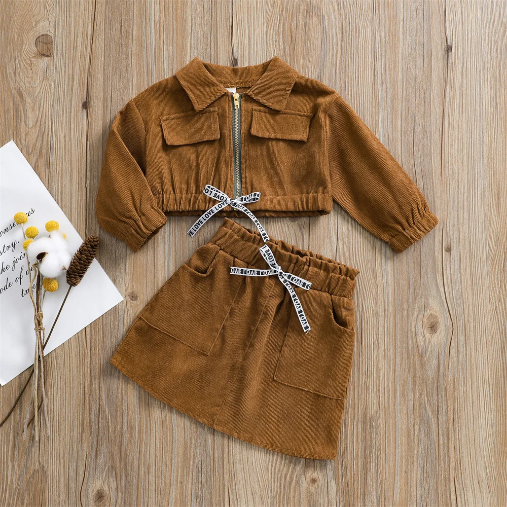 Kids Corduroy Short Skirt Set Long Sleeve Lapel Zipper Collar Tops Elastic Waist Skirt Kids Clothing
Kids Corduroy Short Skirt Set Long Sleeve Lapel Zipper Collar Tops Elastic Waist Skirt Kids Clothing