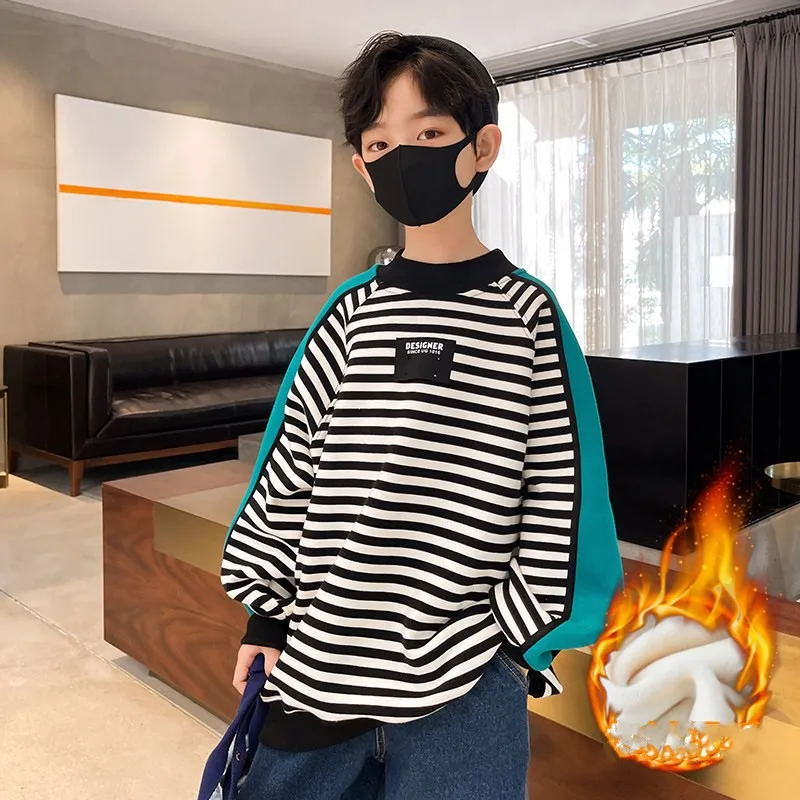 Толстые свитшоты для мальчиков, одежда, новый зимний бархатный пуловер для подростков, Детские теплые свитшоты в полоску с круглым вырезом
Толстые свитшоты для мальчиков, одежда, новый зимний бархатный пуловер для подростков, Детские теплые свитшоты в полоску с круглым вырезом