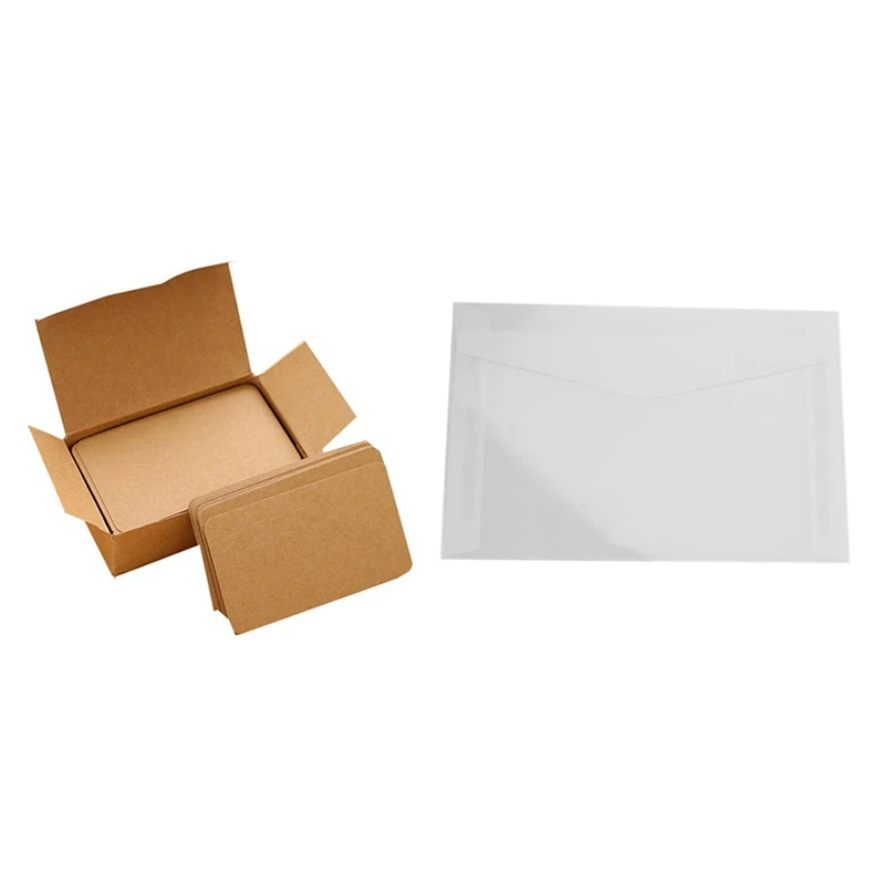 

100Pcs Memory Cards Blank DIY Graffiti Word Cards (Khaki) & 50Pcs Translucent Blank White Parchment Paper Envelope