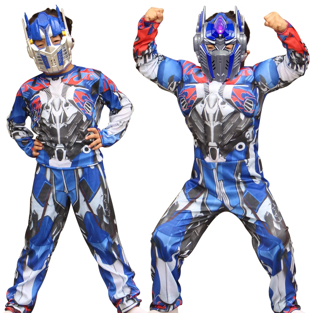 

Halloween Costumes Kids Anime Cosplay Movie Muscle Optimus Prime Costumes Boys Superhero Body Suits For 3-12years