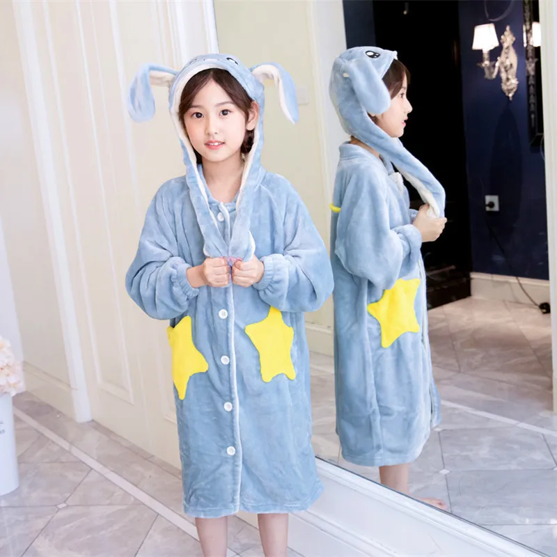 Children's Flannel Nightgown Cute Cartoon Animal Bathrobe Thick Coral Fleece Pajamas Kids Five-star Bathrobe with Movable Ears
Children's Flannel Nightgown Cute Cartoon Animal Bathrobe Thick Coral Fleece Pajamas Kids Five-star Bathrobe with Movable Ears