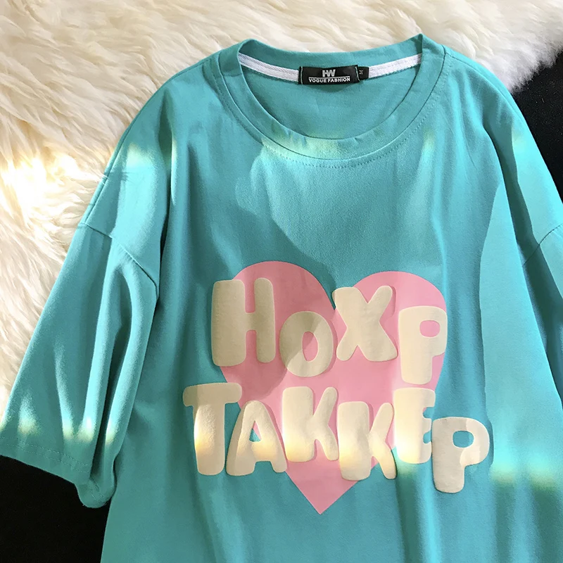Cotton 2021 new summer Korean version of wild love foam printing short-sleeved T-shirt women trend loose
Cotton 2021 new summer Korean version of wild love foam printing short-sleeved T-shirt women trend loose