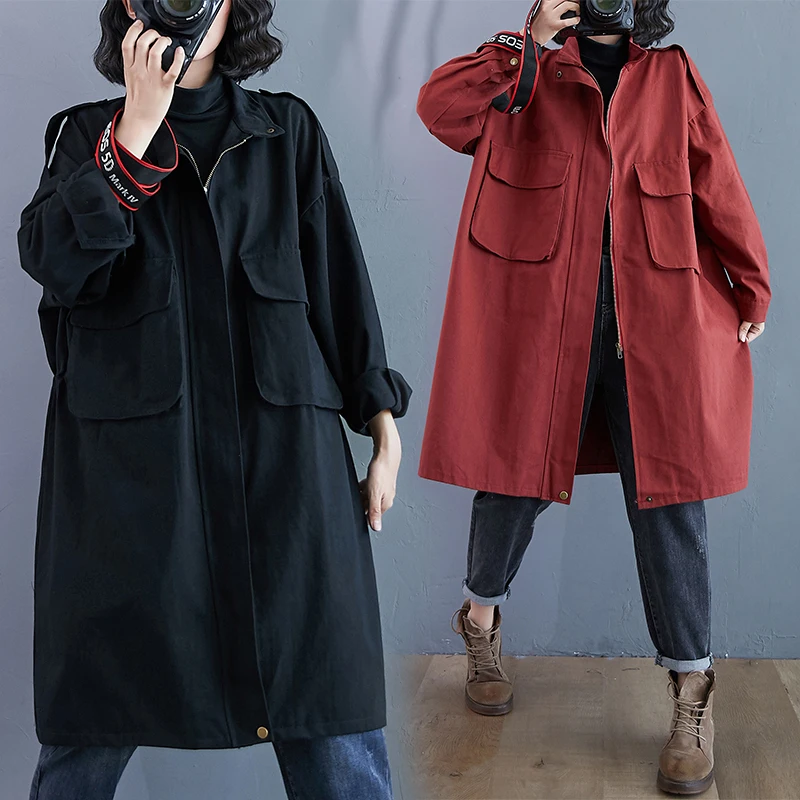 Women Trench Coat Autumn Solid Color Big Pocket Korean Zipper Female Outerwear Casual Vintage Long Windbreaker
Women Trench Coat Autumn Solid Color Big Pocket Korean Zipper Female Outerwear Casual Vintage Long Windbreaker