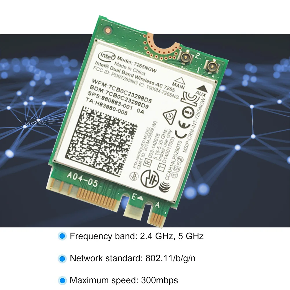 300Mbps M.2 NGFF Network Card 7265NGW Dual Band Wireless Dongle 2.4G/5G Bluetooth 4.0 WiFi Adapter for Asus Acer Dell Samsung
300Mbps M.2 NGFF Network Card 7265NGW Dual Band Wireless Dongle 2.4G/5G Bluetooth 4.0 WiFi Adapter for Asus Acer Dell Samsung