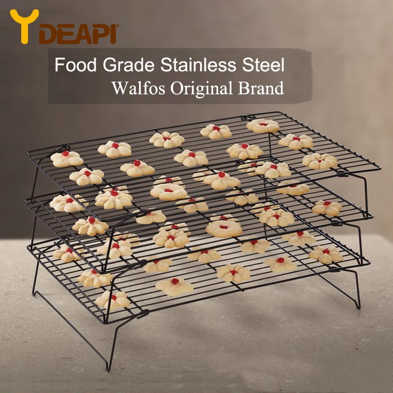 

YDEAPI 3 Layers Stackable Wire Grid Cooling Tray Cake Food Rack Oven Kitchen Baking Pizza Bread Barbecue Cookie Holder Biscuit