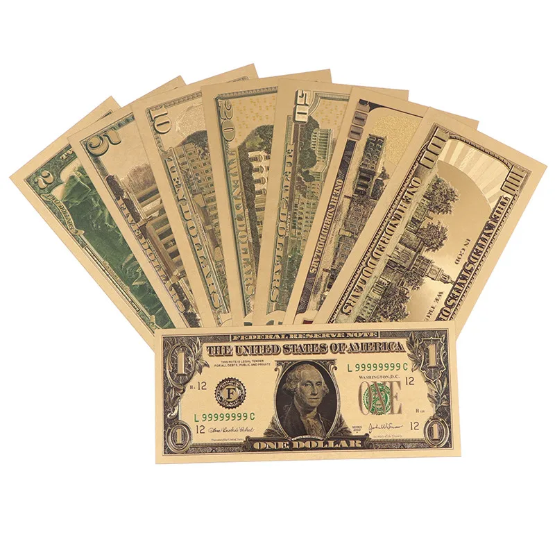 8pcs 24K Gold Plated Dollars Commemorative Notes Fake Money Gold Antique Collection 1 2 5 10 20 50 100 Dollar
8pcs 24K Gold Plated Dollars Commemorative Notes Fake Money Gold Antique Collection 1 2 5 10 20 50 100 Dollar