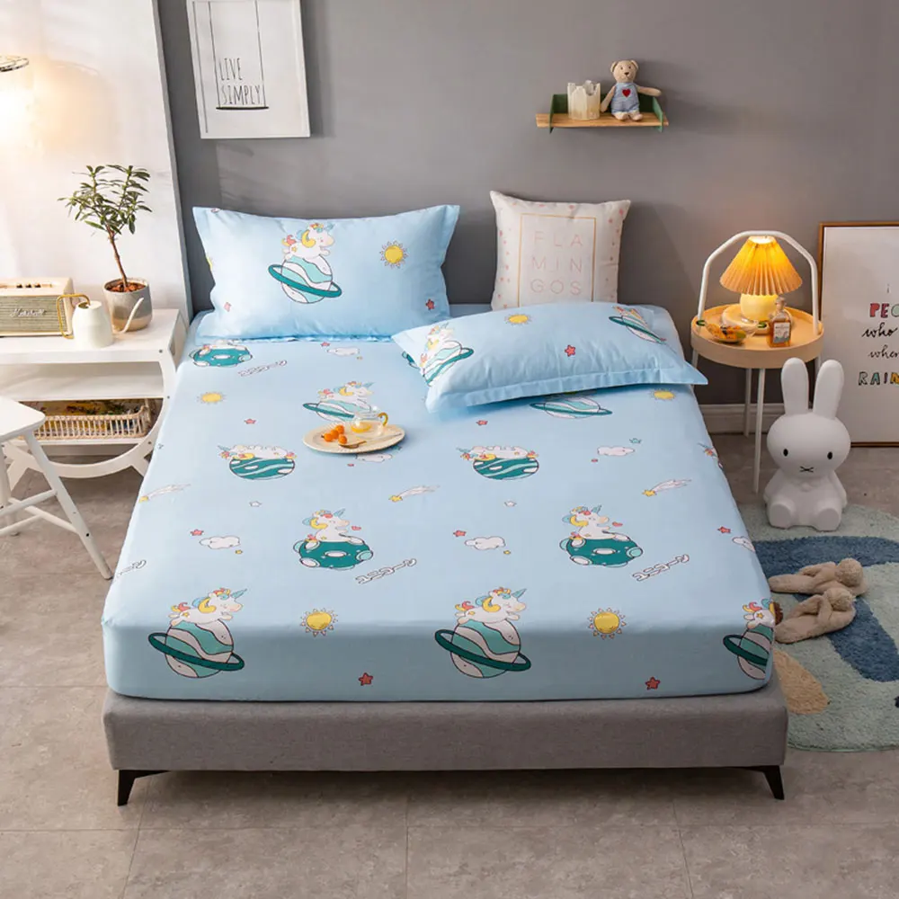 

Svetanya Cartoon Unicorn Planets Print Cotton Twin Queen King Fitted Sheet Pillowcases Quilted Cozy Mattress Protective Cover