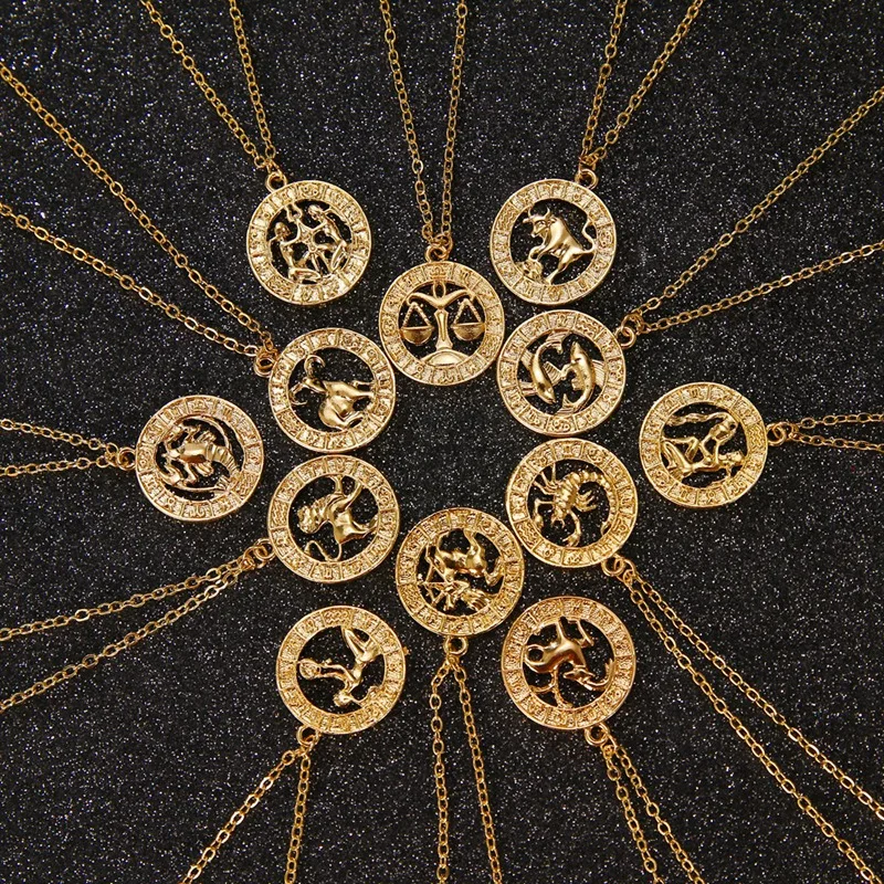 

Золотистый гороскоп 12 знаков зодиака ожерелье с подвеской со знаком для женщин и мужчин созвездия ювелирные изделия подарок Прямая поставк...
