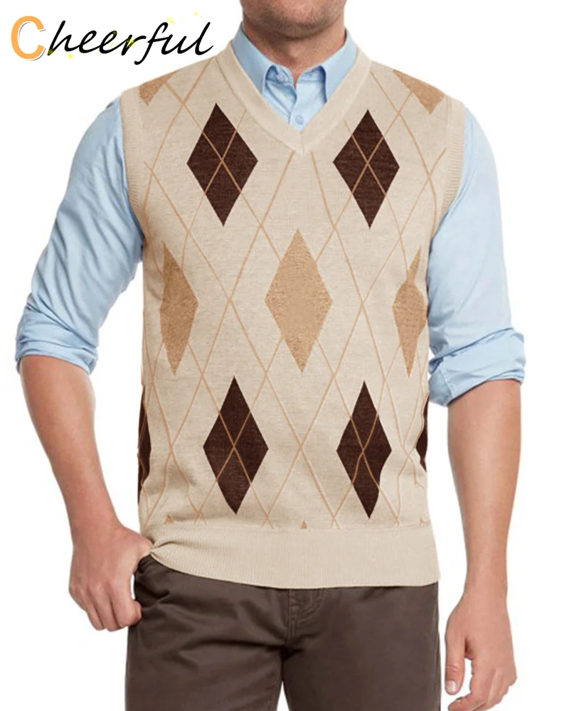 Новинка, модный мужской свитер, жилет без рукавов, топы с геометрическим принтом, осенние мужские жилеты, классический вязаный пуловер в анг... 
Новинка, модный мужской свитер, жилет без рукавов, топы с геометрическим принтом, осенние мужские жилеты, классический вязаный пуловер в анг...