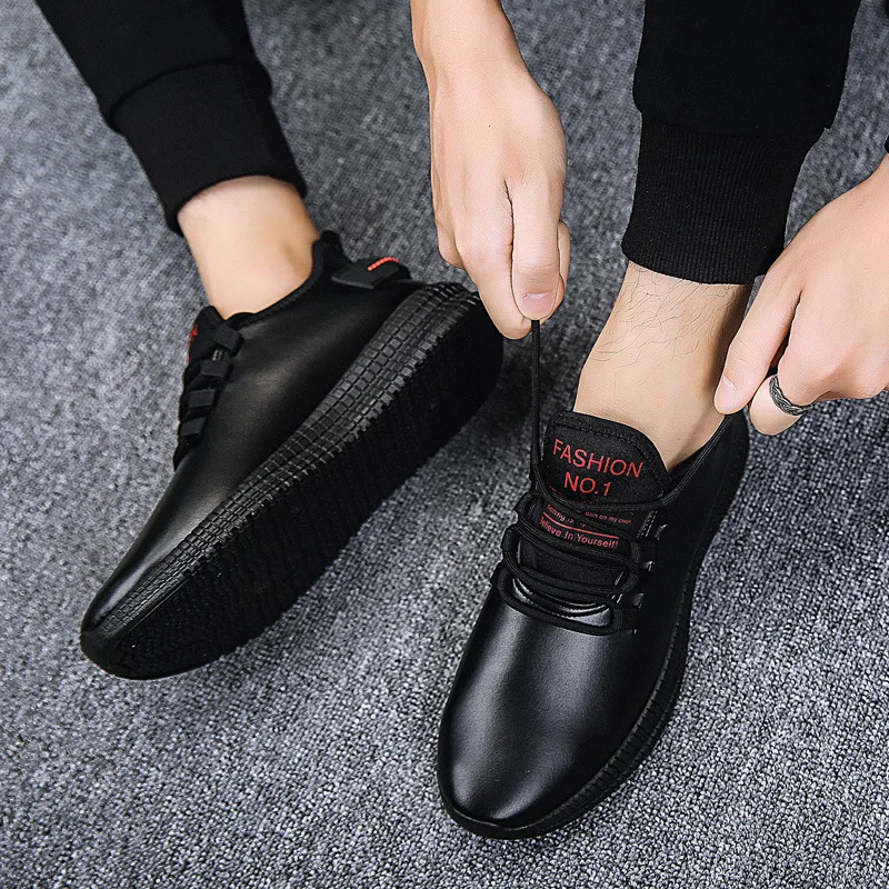 Spring and Autumn Leather Shoes Men's Korean-Style Versatile Breathable Shoes Casual Youth Black Leather Shoes