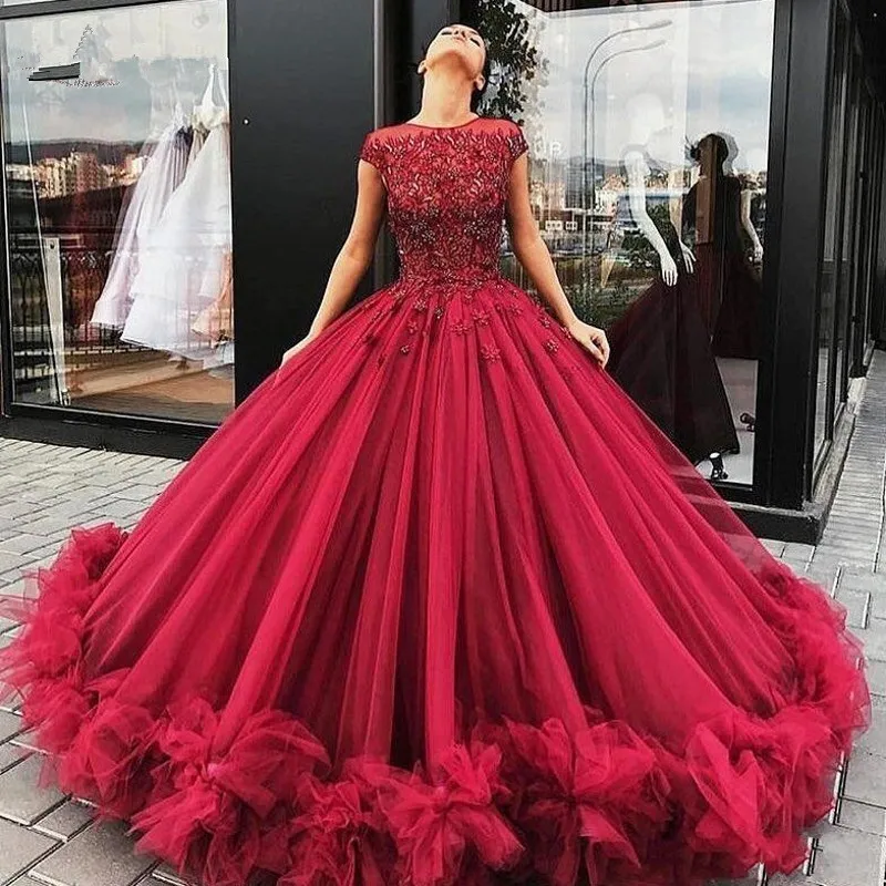 Elegant Prom Dress Long Wedding Ball Gown Beading Crystal Short Sleeves Tulle Burgundy Formal Party Gown Robe De Soiree
Elegant Prom Dress Long Wedding Ball Gown Beading Crystal Short Sleeves Tulle Burgundy Formal Party Gown Robe De Soiree