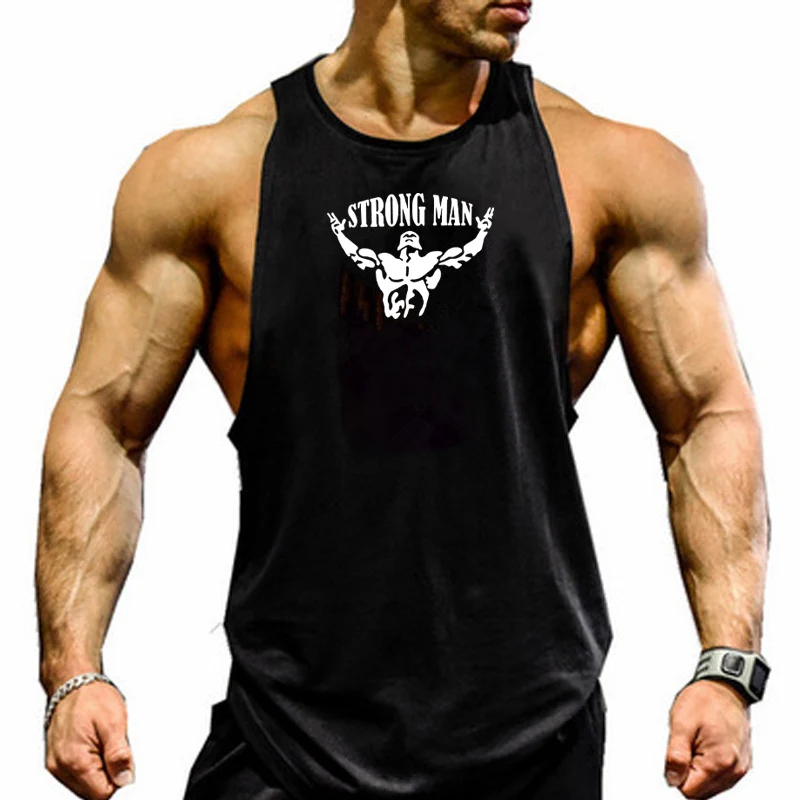 new summer fitness men's running vest gym training sleeveless T-shirt strap high quality cotton printed shirt sports | Спорт и