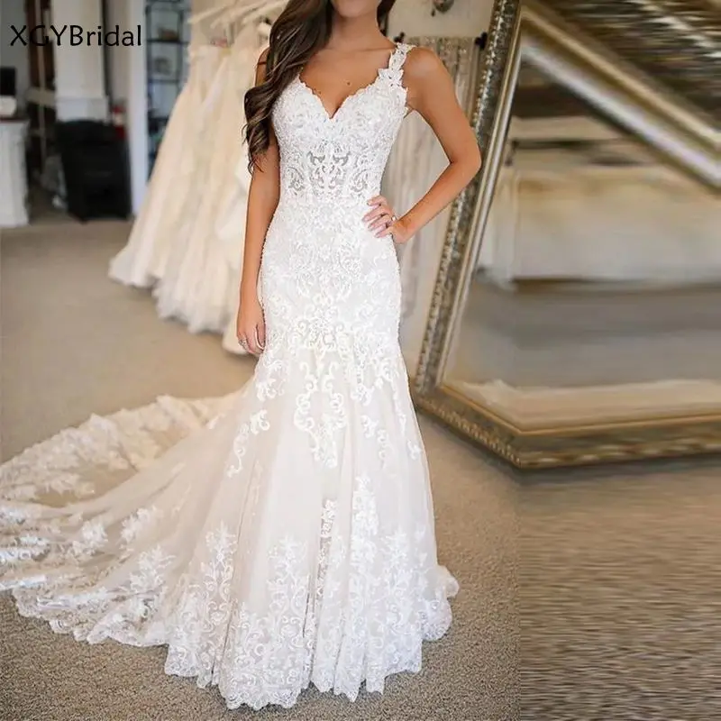 New Vestido De Novia 2021 Sexy Straps Mermaid Wedding Dresses V-neck Lace Applique Wedding Gowns for Bride Robe Mariee
New Vestido De Novia 2021 Sexy Straps Mermaid Wedding Dresses V-neck Lace Applique Wedding Gowns for Bride Robe Mariee
