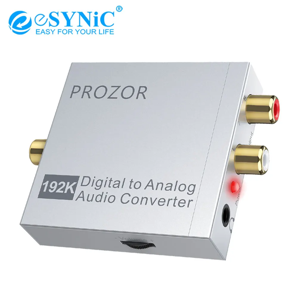 eSYNiC 192KHz DAC Audio Converter Digital Coaxial Toslink to Analog L/R RCA 3.5mm Audio Adapter Converter with Volume Control
eSYNiC 192KHz DAC Audio Converter Digital Coaxial Toslink to Analog L/R RCA 3.5mm Audio Adapter Converter with Volume Control