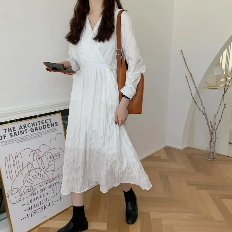 COIGARSAM Fashion Full Sleeve Women dress Spring Office Lady Vintage Solid High Waist Belt V-Neck Dresses White Black 9539
COIGARSAM Fashion Full Sleeve Women dress Spring Office Lady Vintage Solid High Waist Belt V-Neck Dresses White Black 9539