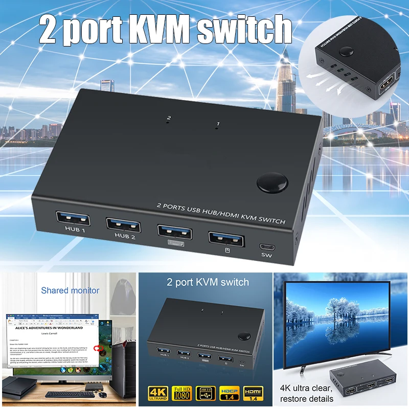 2 In 1 Out HDMI KVM Switch Box Video Display 4K USB Switch Splitter for 2 PC Sharing Keyboard Mouse Printer JHP-Best
2 In 1 Out HDMI KVM Switch Box Video Display 4K USB Switch Splitter for 2 PC Sharing Keyboard Mouse Printer JHP-Best