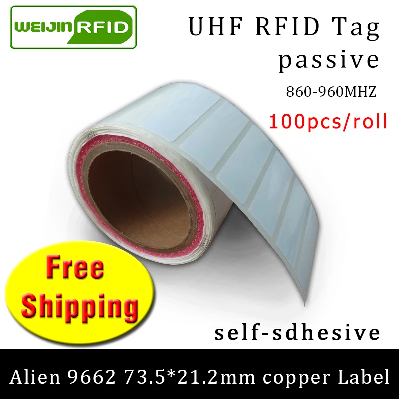 UHF RFID ярлык EPC6C стикер Alien 9662 печатные медные наклейки 915mhz868mhz H3 100 шт Бесплатная