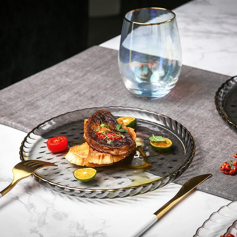 European Phnom Penh glass plate Western food Steak Home dinner tableware Banquet fruit creative 
European Phnom Penh glass plate Western food Steak Home dinner tableware Banquet fruit creative