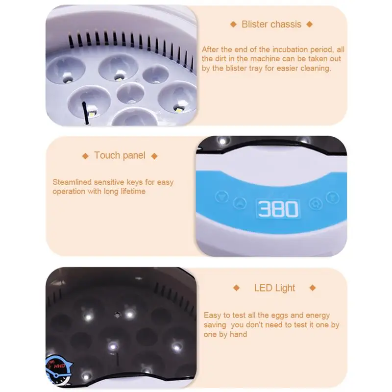 9 Eggs Incubator Automatic Temperature Control Hatchery Brooder with LED lamp for Duck Chicken Bird Quail
9 Eggs Incubator Automatic Temperature Control Hatchery Brooder with LED lamp for Duck Chicken Bird Quail