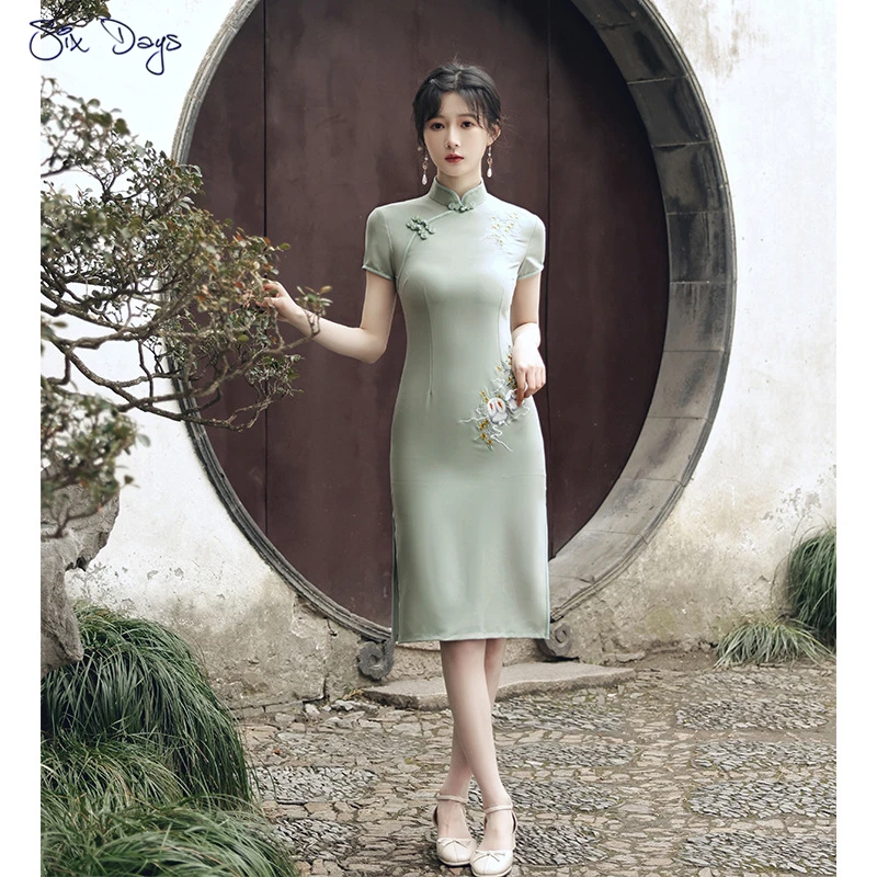 Summer Clothes For Women Cheongsam Chinese Style Cotton Dress Short Sleeve Girls Young Qipao Casual Party Mujer Vestidos Green
Summer Clothes For Women Cheongsam Chinese Style Cotton Dress Short Sleeve Girls Young Qipao Casual Party Mujer Vestidos Green