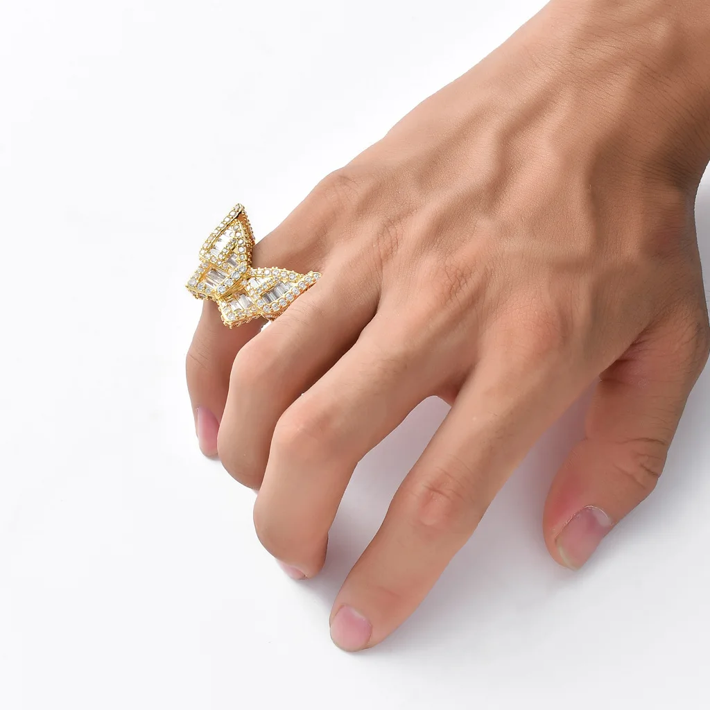 Кольцо на палец с фианитом в стиле хип-хоп кольцо-Багет со сверкающим покрытием