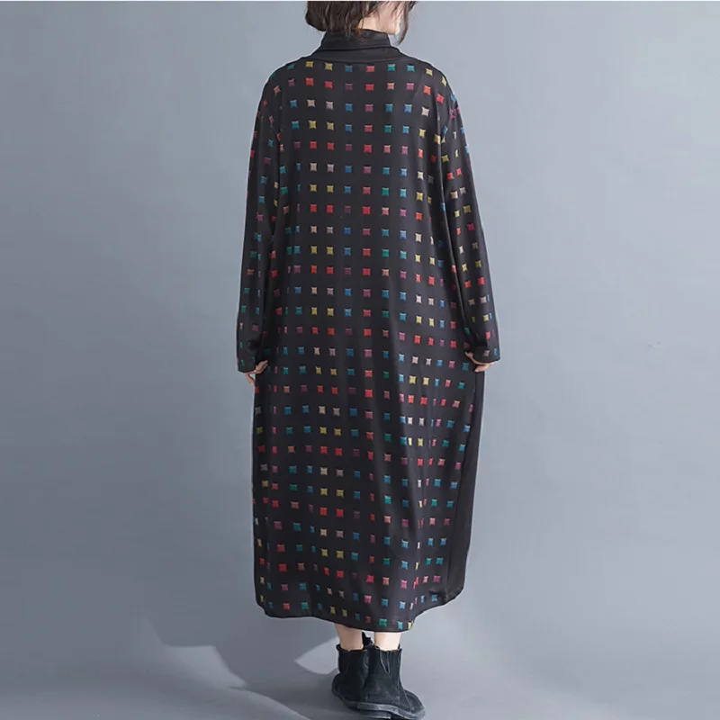 Korean Plus Size Winter Warm Women Dress Turtleneck Patchwork Printed Oversized Vestidos Longo Black Vintage Pockets Long Dress
Korean Plus Size Winter Warm Women Dress Turtleneck Patchwork Printed Oversized Vestidos Longo Black Vintage Pockets Long Dress