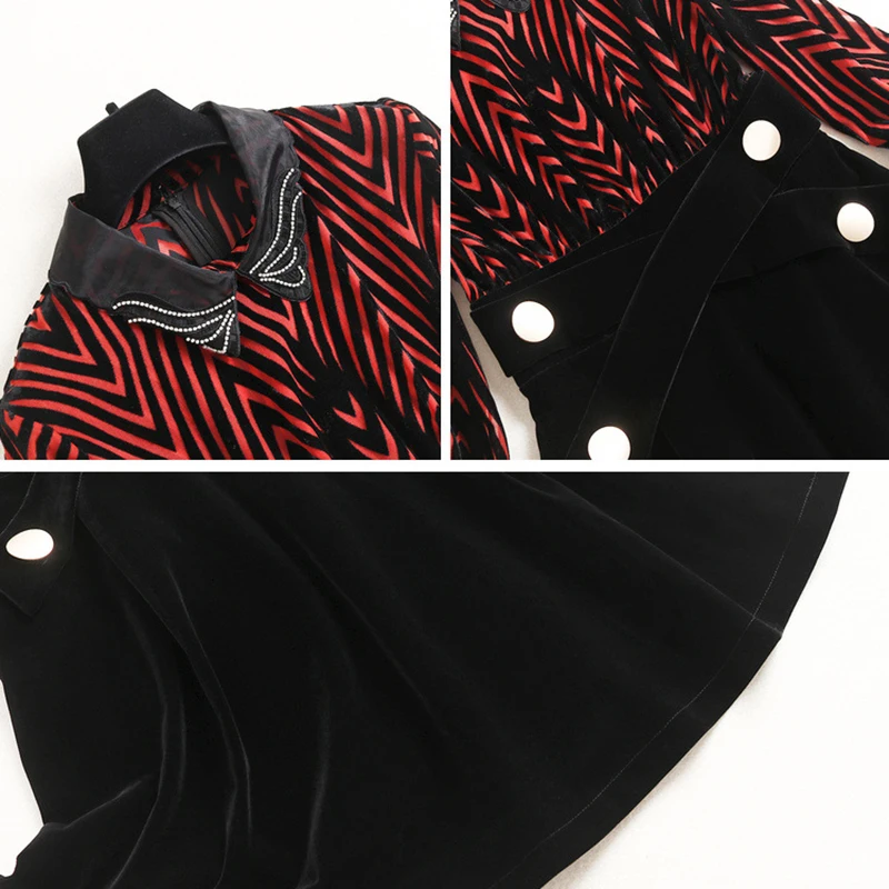 MENKAY Fashion Designer dress Spring Autumn Women's Dress turn-down collar Beaded Lantern Sleeve Stripe Velvet Dresses
MENKAY Fashion Designer dress Spring Autumn Women's Dress turn-down collar Beaded Lantern Sleeve Stripe Velvet Dresses