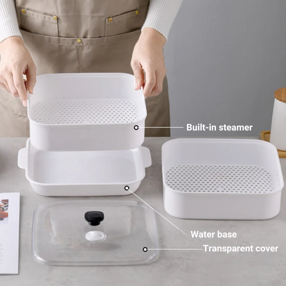 1PC Microwave Oven Steamer Cook Container with Lid Plastic for Steamed Bread Fish Vegetable Dumpling Kitchen Utensil
1PC Microwave Oven Steamer Cook Container with Lid Plastic for Steamed Bread Fish Vegetable Dumpling Kitchen Utensil