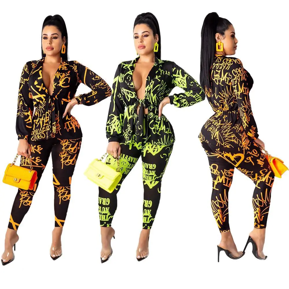 Women's Tracksuit2021 Hot New Fashion Top Sexy Tie Suit Collar Letter Printed Pencil Pants Two-Piece Suit
Women's Tracksuit2021 Hot New Fashion Top Sexy Tie Suit Collar Letter Printed Pencil Pants Two-Piece Suit