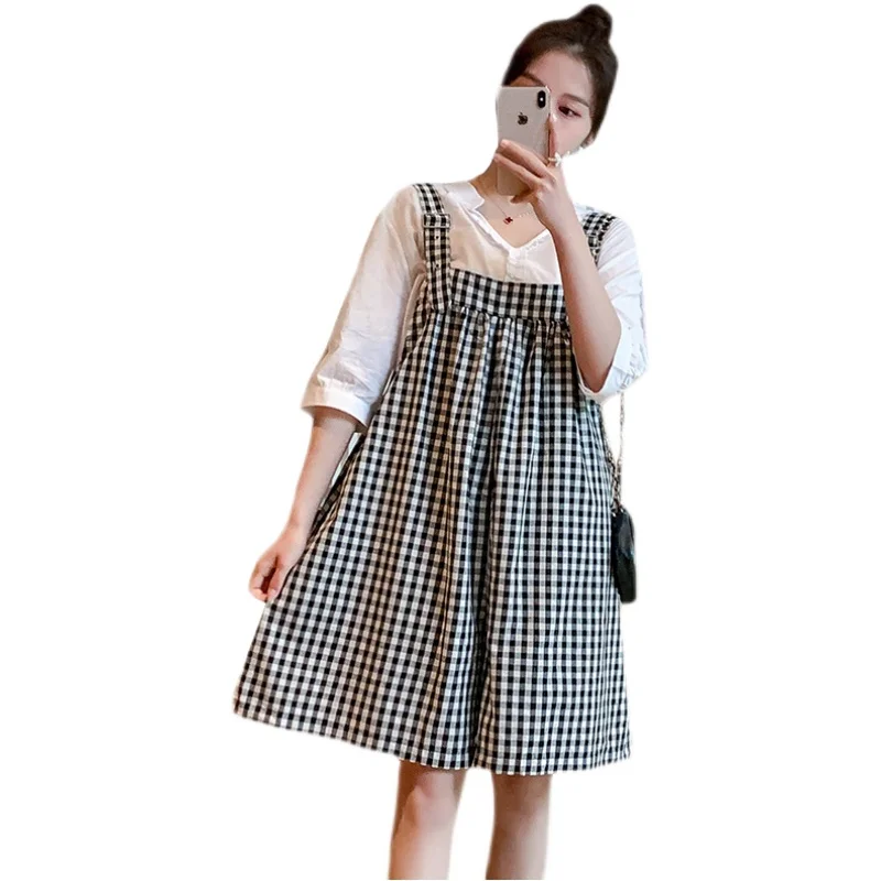 1975# Summer Fashion Maternity White Blouses + Wide Leg Loose Plaid Bib Short Pants Sets for Pregnant Women Pregnancy Suits
1975# Summer Fashion Maternity White Blouses + Wide Leg Loose Plaid Bib Short Pants Sets for Pregnant Women Pregnancy Suits