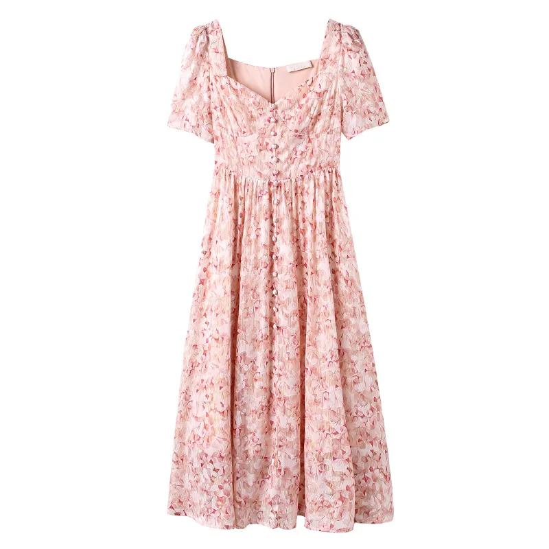 2021 Summer Women's Short Sleeve Chiffon Dress V-neck High Waist Floral Beach Mid-length Dress Pink Square Neck Dress
2021 Summer Women's Short Sleeve Chiffon Dress V-neck High Waist Floral Beach Mid-length Dress Pink Square Neck Dress