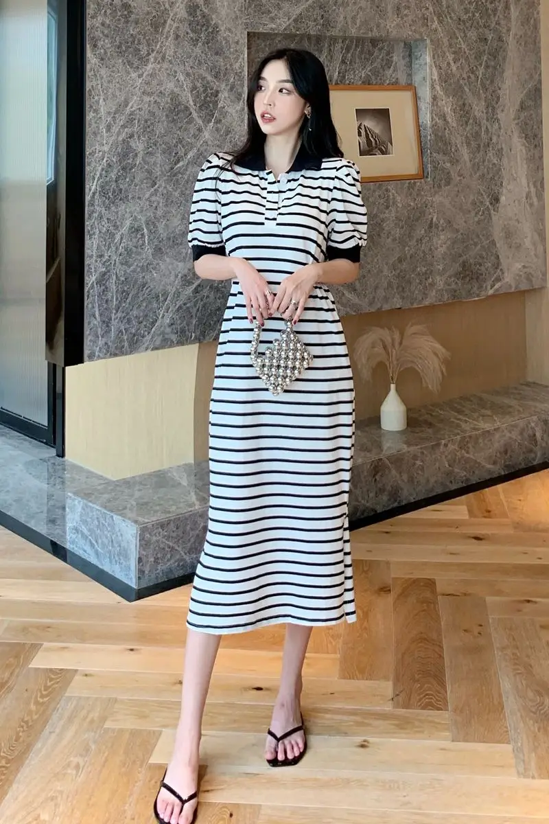 COIGARSAM Casual Loose Women Long dress Puff Sleeve Panelled Dresses Stripe 37080
COIGARSAM Casual Loose Women Long dress Puff Sleeve Panelled Dresses Stripe 37080