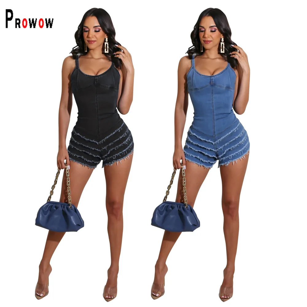 Prowow Sexy Denim Playsuits for Women Laminated Fashion Zipper Female Romper Sleevelss Summer One Piece Jumpsuit Outfits
Prowow Sexy Denim Playsuits for Women Laminated Fashion Zipper Female Romper Sleevelss Summer One Piece Jumpsuit Outfits