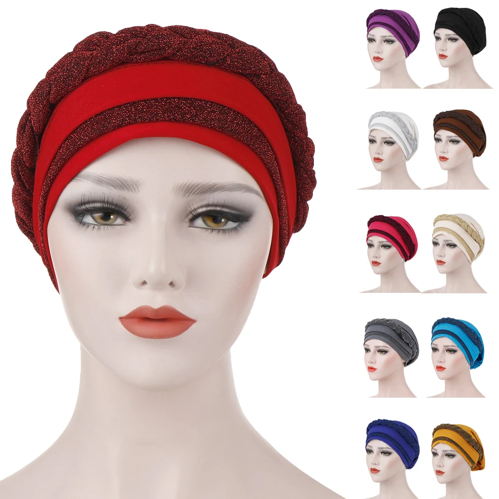 

India Muslim Women Bonnet Hat Cancer Chemo Cap Braid Turban Headscarf Islamic Head Wrap Lady Beanie Skullies Hair Loss Cover Cap