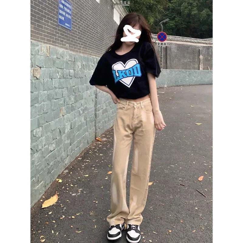 Streetwear Style Jeans Woman Spray Paint Gradient Denim Pants Women Loose Straight Jean Versatile Casual Trousers Khaki
Streetwear Style Jeans Woman Spray Paint Gradient Denim Pants Women Loose Straight Jean Versatile Casual Trousers Khaki