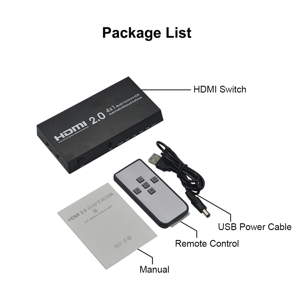 HDMI 2.0 Switch YUV4:4:4HDR 4K 60Hz HDMI Switch 4 in 1 out with Remote IR HDMI Switch splitter for PS5 PS4 pro Apple TV 4 Port
HDMI 2.0 Switch YUV4:4:4HDR 4K 60Hz HDMI Switch 4 in 1 out with Remote IR HDMI Switch splitter for PS5 PS4 pro Apple TV 4 Port