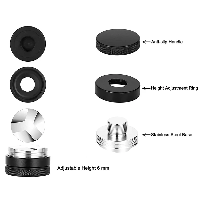 58/53/51mm Stainless Steel Coffee Espresso Tamper Convex Four Angled Slopes Base Distribution Adjustable Kitchen Accessories
58/53/51mm Stainless Steel Coffee Espresso Tamper Convex Four Angled Slopes Base Distribution Adjustable Kitchen Accessories
