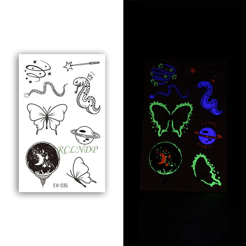 Waterproof Temporary Luminous Tattoo Sticker Snake Butterfly Planet Moon Star Tattos Flash Tatoo Fake Tatto for Kids Women Men
Waterproof Temporary Luminous Tattoo Sticker Snake Butterfly Planet Moon Star Tattos Flash Tatoo Fake Tatto for Kids Women Men